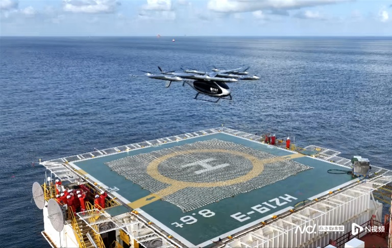 全球首次2吨级eVTOL海上石油平台飞行
